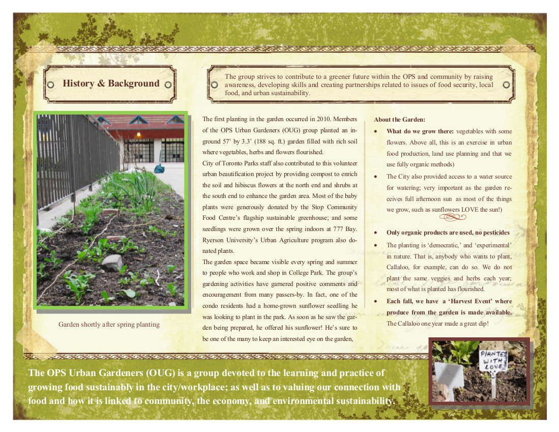 Pamphlet for the OPS Urban Gardeners for local fairs about gardening 